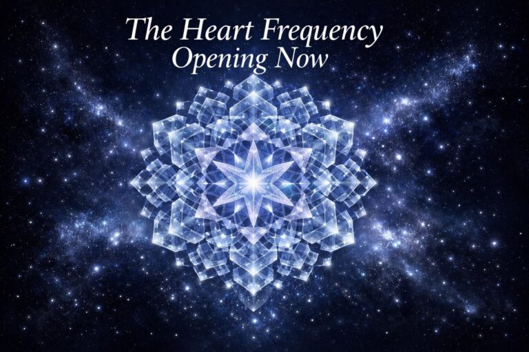 Glowing icy blue and silver sacred geometry mandala representing the Pleiadian heart frequency opening